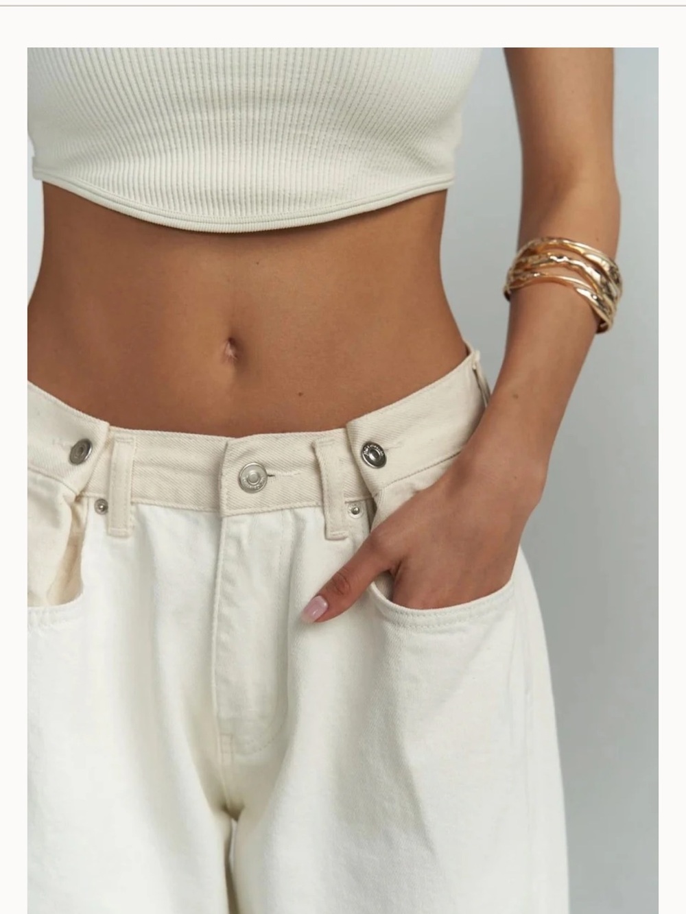 NWT Piral tri-fold jeans two-tone cream sz medium - Picture 2 of 10